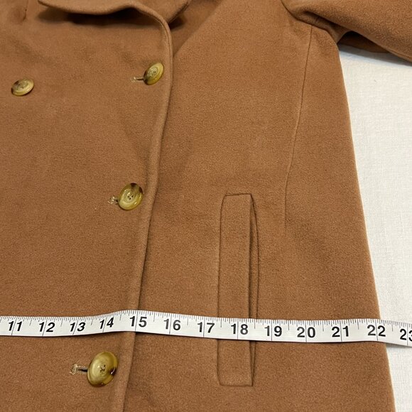 Bill Blass Women's Pea Coat Tan Wool with Cashmere Blend Double Beaded Size M - Picture 10 of 14